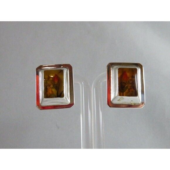 Vintage Pressed Flower Earring Set Talleres Lagunas LTT Sterling Silver - Picture 8 of 13